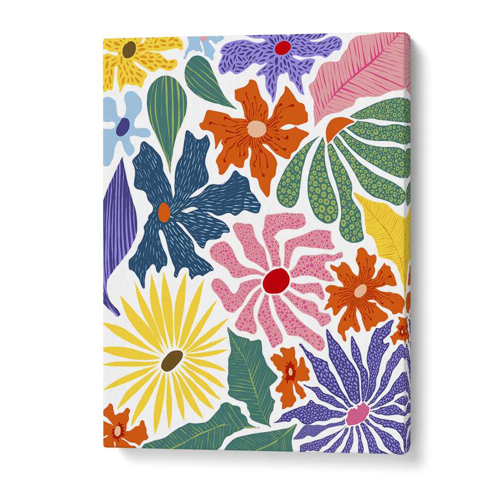 Bright and colorful floral designs from THE HAPPY GARDEN, FLORAL FLOWER PAINTINGS by Uma Gokhale for vibrant decor.