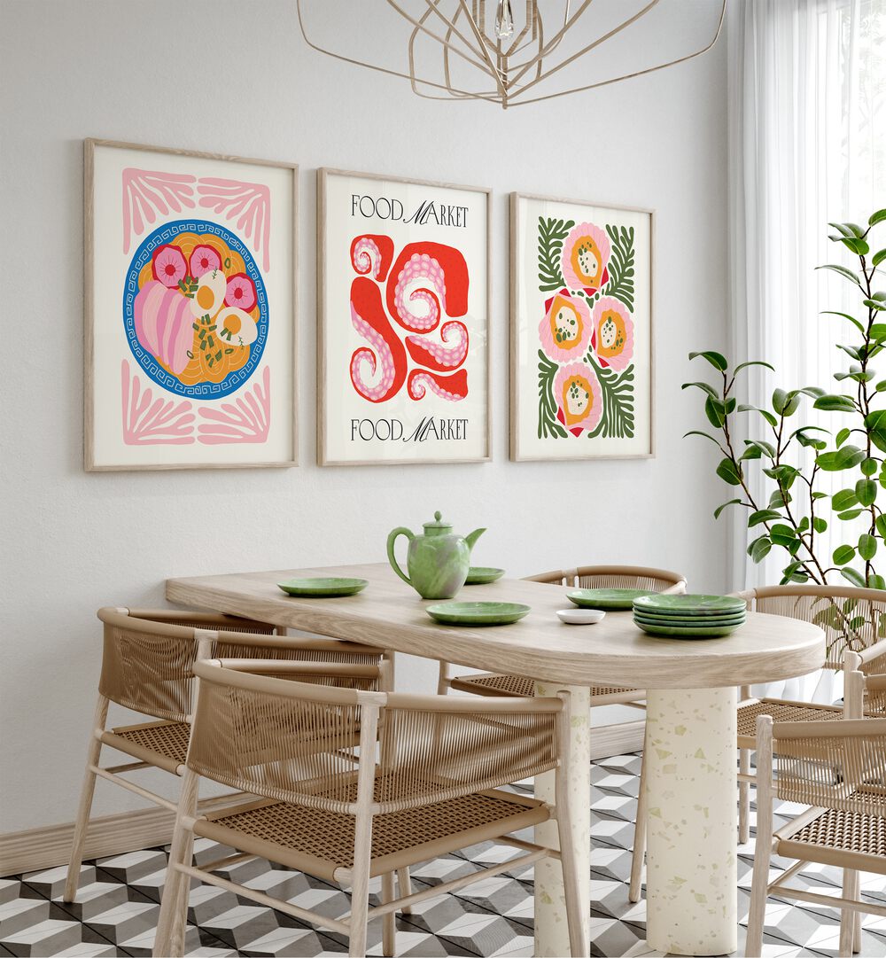 Brighten your kitchen with THE KITCHEN SET, SET OF 3 PAINTINGS from Asian Monk, perfect for dining area decor.