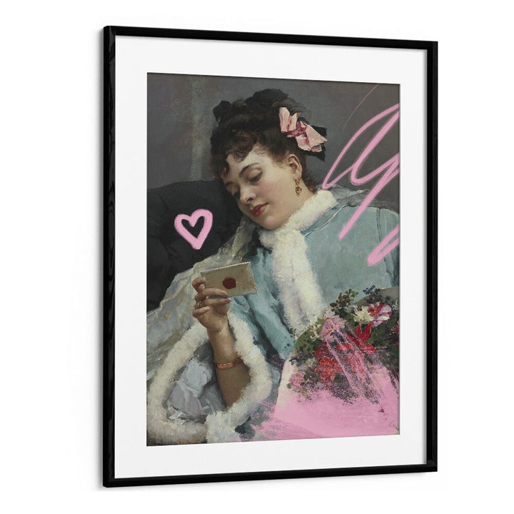 Stunning "The Love Letter, Altered Art Prints" by Grace Digital Art Co., featuring a woman with a letter in a black frame.