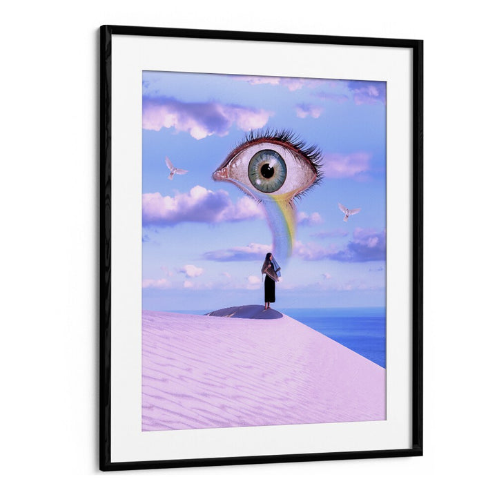 Captivating surreal landscape featuring "The Prophetees" art print by Ritvik Takkar in a stylish black frame.