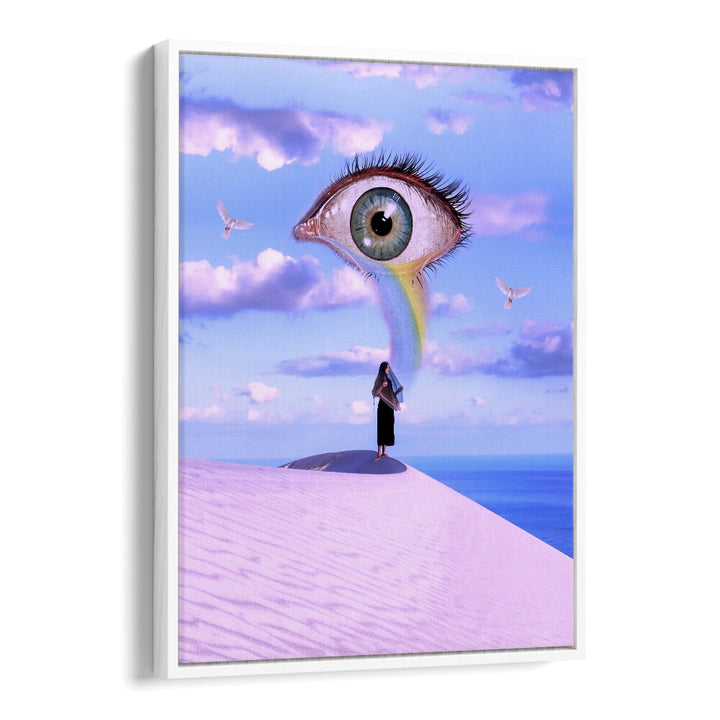 Surreal art print "The Prophetees" by Ritvik Takkar, featuring a mystical landscape and eye, perfect for decor.