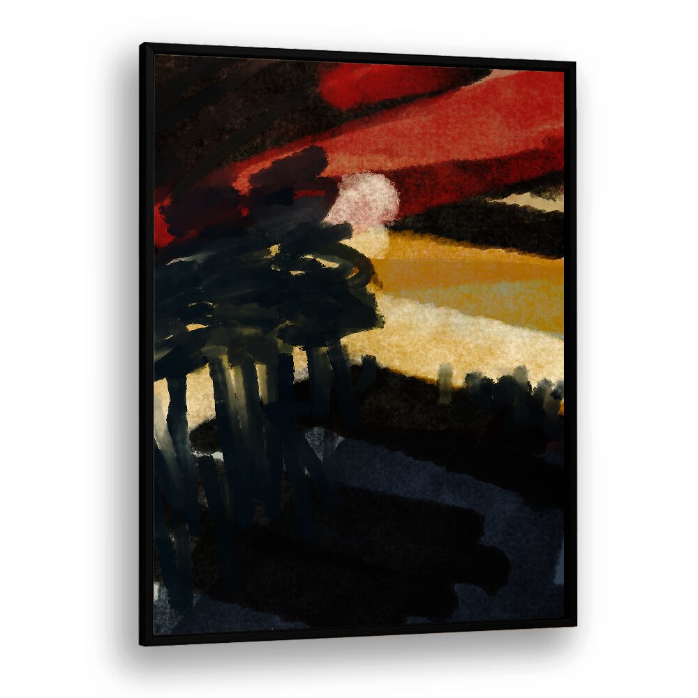 Stunning "THE ROMANCE OF NIGHT, ABSTRACT PAINTINGS" by Nilesh Kulkarni, framed in black, perfect for any art lover.