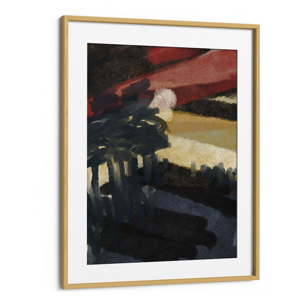 "The Romance of Night, abstract paintings in a stylish oak frame by Nilesh Kulkarni, perfect for modern art lovers."