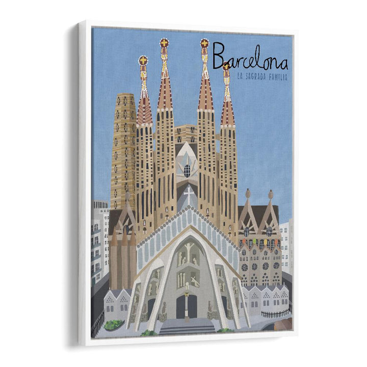 Stunning travel poster of THE SAGRADA FAMILIA by Carla Daly, perfect for adding Barcelona charm to your decor.