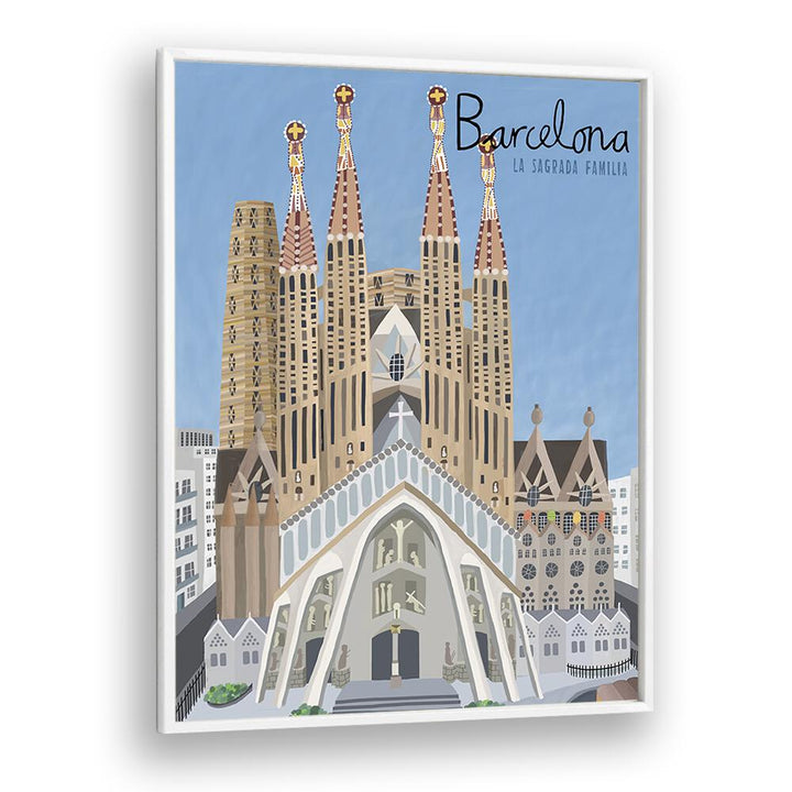 Stunning THE SAGRADA FAMILIA, TRAVEL POSTERS by Carla Daly, showcasing Gaudí's iconic architecture in vibrant style.