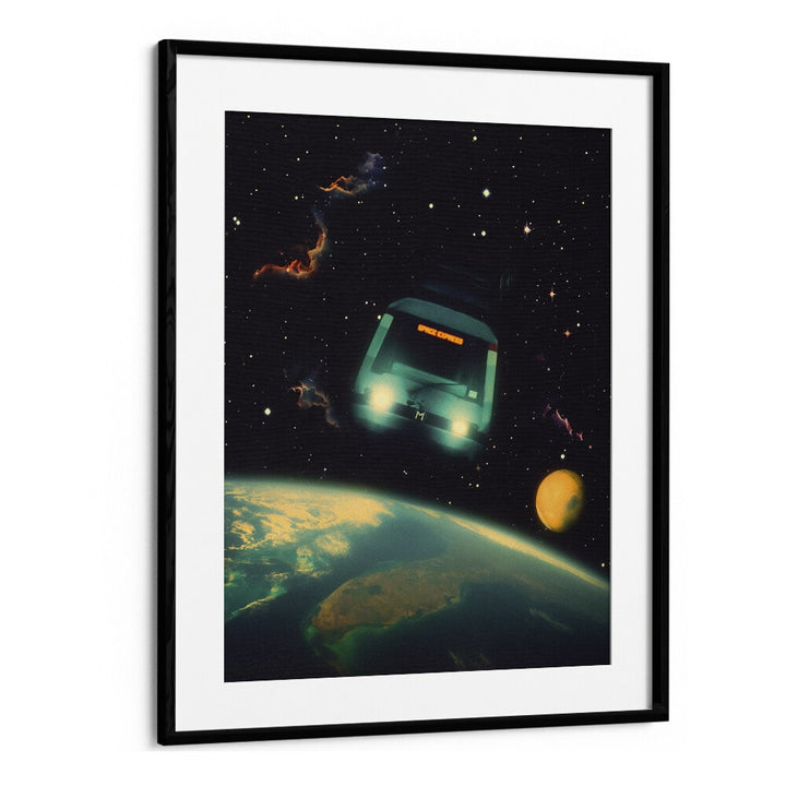 Elevate your space with THE SPACE EXPRESS, SURREAL ART PRINTS, featuring a captivating cosmic journey.