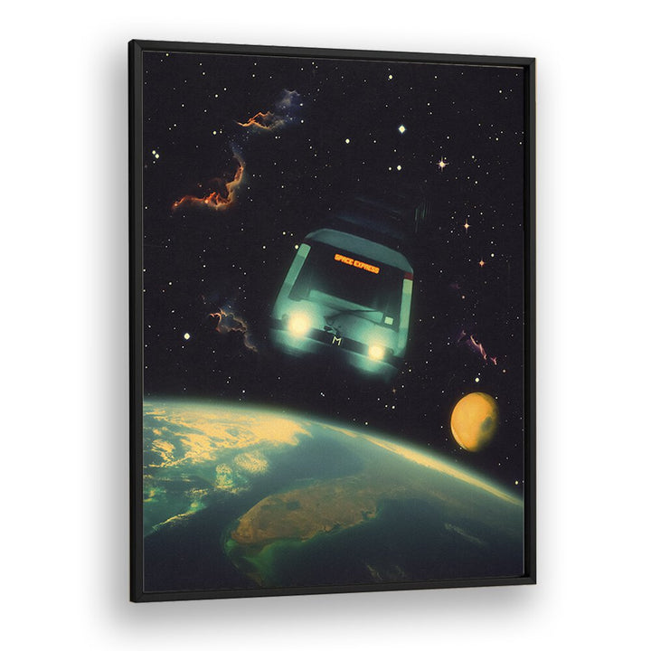 Elevate your space with THE SPACE EXPRESS, SURREAL ART PRINTS featuring a captivating journey through the cosmos.