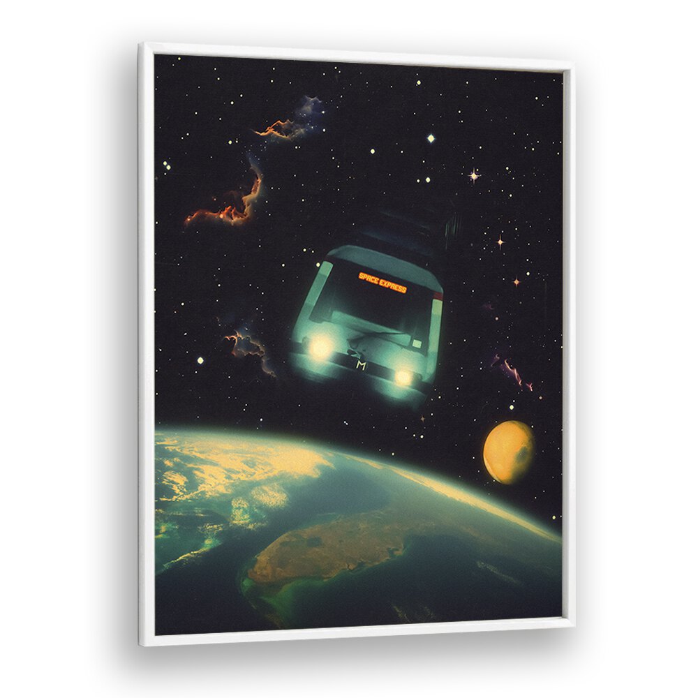 Captivating THE SPACE EXPRESS, SURREAL ART PRINTS by Taudalpoi, featuring a cosmic train journey through space.