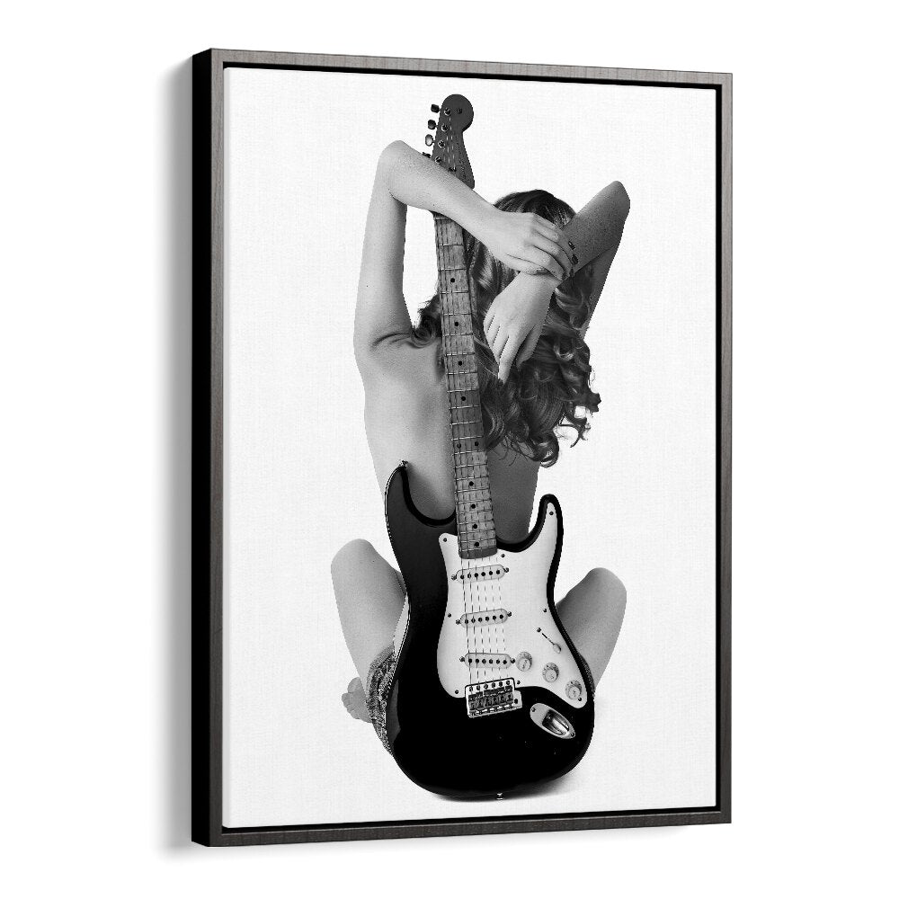 "The Strat, photography prints by David Drake, featuring a stunning black and white guitar art piece."