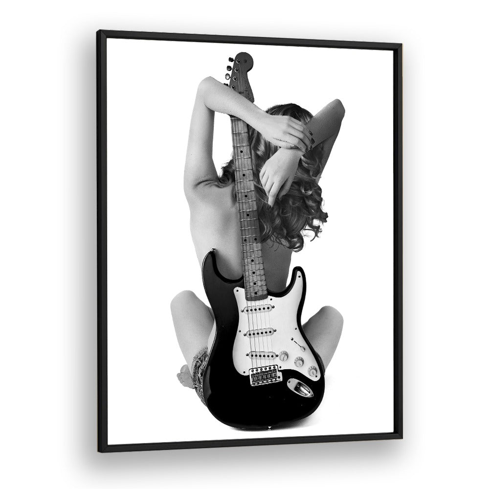Stylish black and white fine art photography print, "THE STRAT," by David Drake, merging music and fashion aesthetics.