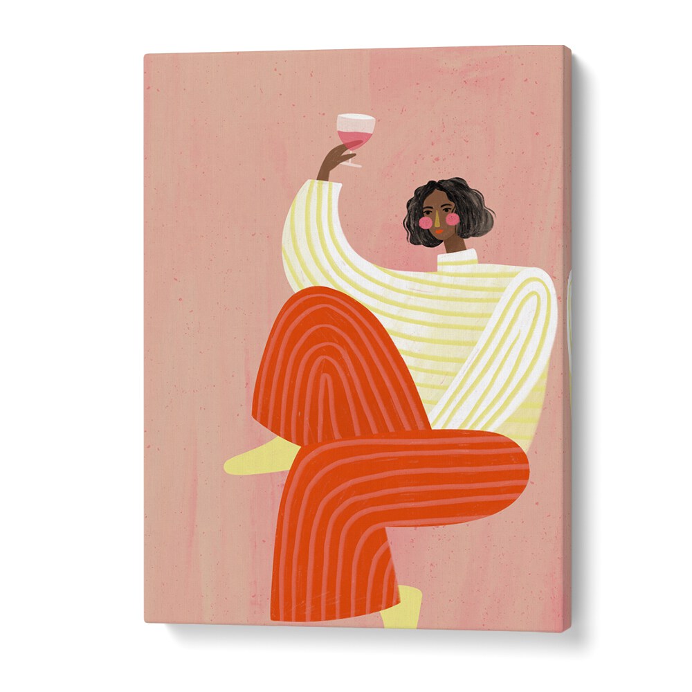 Captivating WOMAN WITH WINE, PORTRAITS by Bea Muller, showcasing elegance and artistry in vibrant illustration.