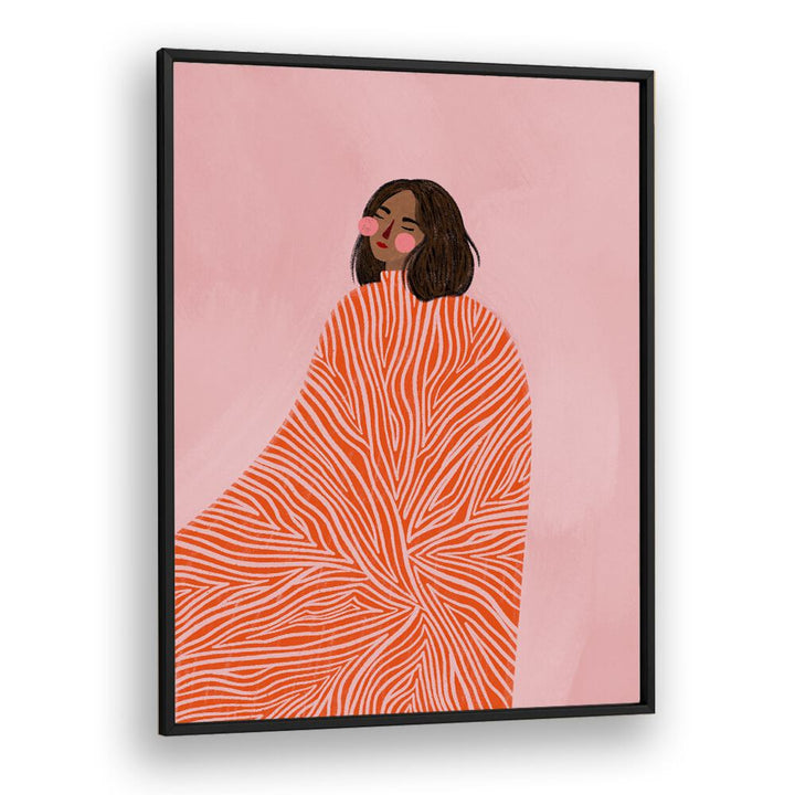 "The Woman with the Swirls, portraits highlighting femininity in vibrant colors by Bea Muller, elegantly framed."