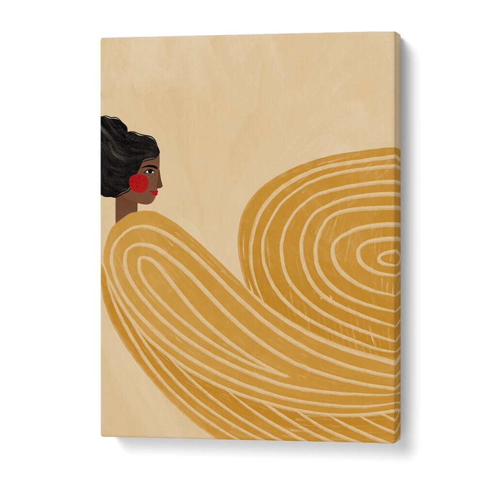 Captivating WOMAN WITH YELLOW STRIPES, PORTRAITS artwork by Bea Muller showcases vibrant femininity and artistic expression.