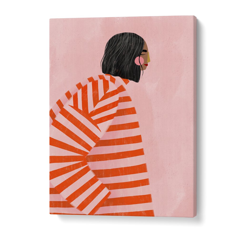 Modern femininity shines in the WOMAN WITH ORANGE STRIPES, PORTRAITS by Bea Muller, a stunning illustration artwork.