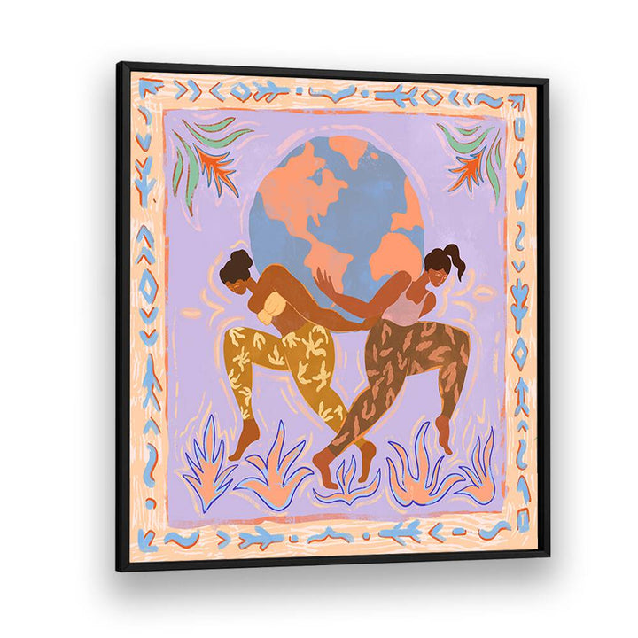 Colorful wall art featuring two figures and a globe, part of THE WORLD, PORTRAITS by Arty Guava for modern decor.