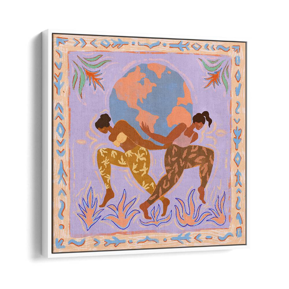 Artistic representation of two figures embracing THE WORLD, PORTRAITS by Arty Guava, enhancing modern decor elegance.