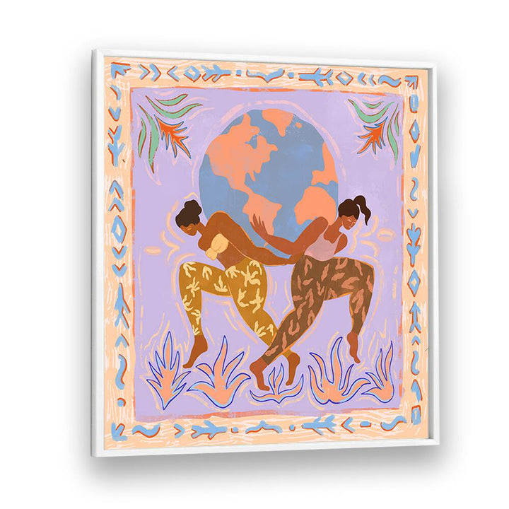 Stylish wall art from Arty Guava featuring vibrant figures and a globe, celebrating THE WORLD, PORTRAITS in modern design.