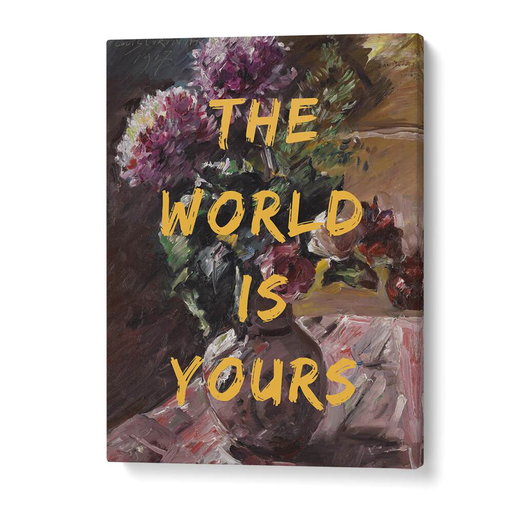 "The WORLD IS YOURS, ALTERED ART PRINTS" by The Art Concept adds inspiration to your living space with vibrant colors.