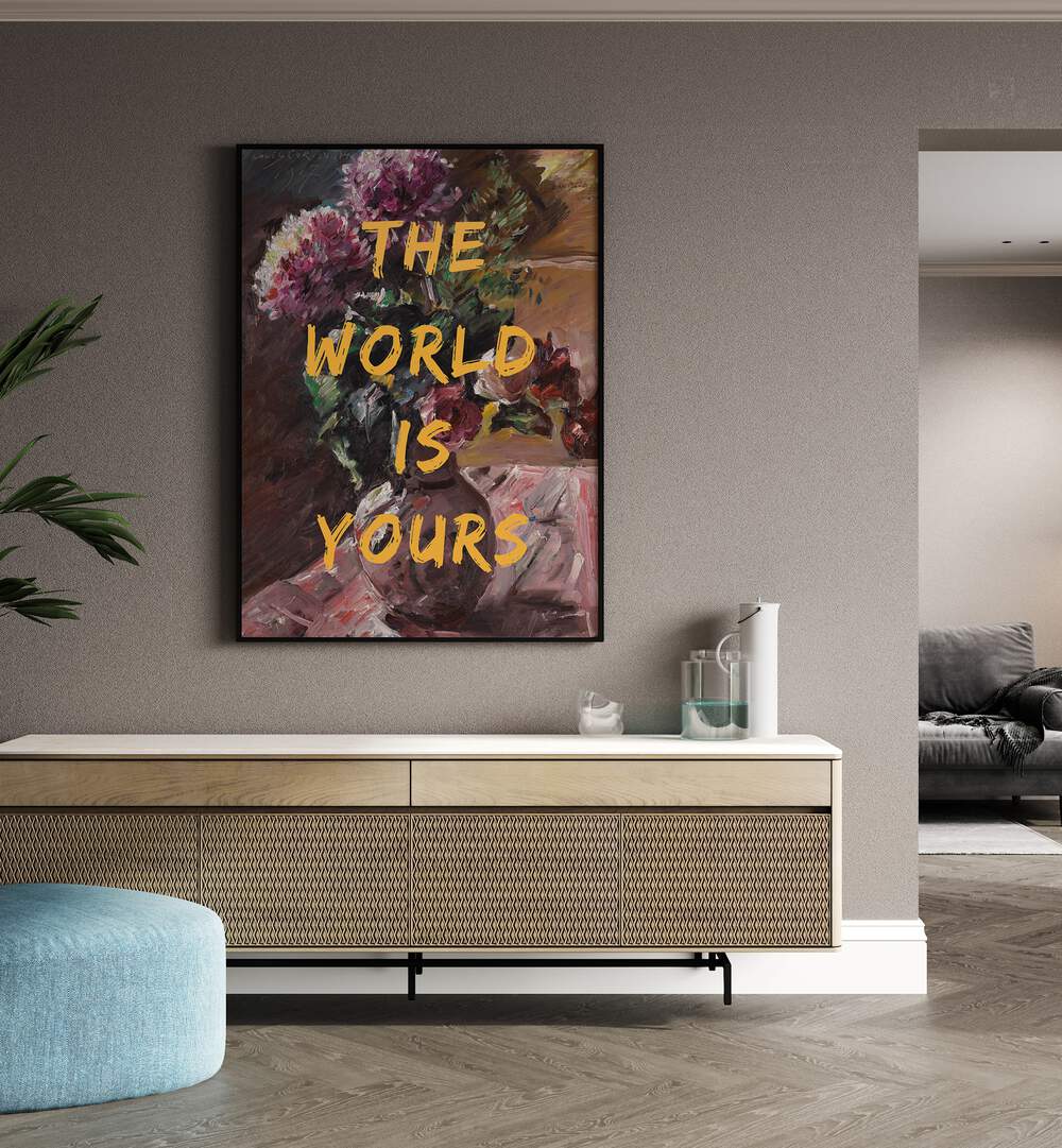 Elevate your space with THE WORLD IS YOURS, ALTERED ART PRINTS by The Art Concept, showcasing vibrant floral artistry.