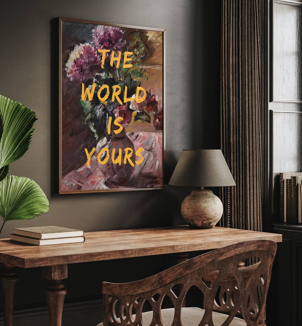 Stylish room featuring "THE WORLD IS YOURS, ALTERED ART PRINTS" by The Art Concept, adding inspiration to your space.