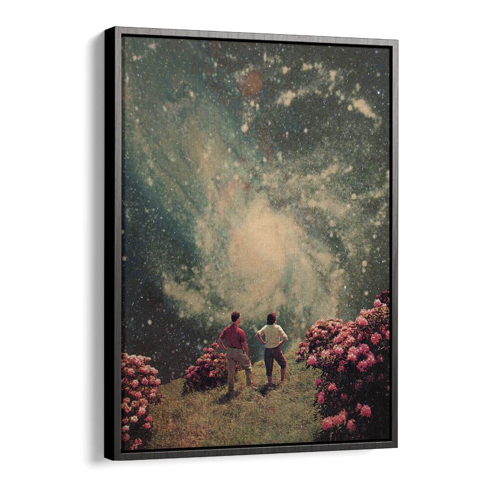 Surreal art print “THERE WILL BE LIGHT, SURREAL ART PRINTS” by Frank Moth, featuring a cosmic landscape and figures.