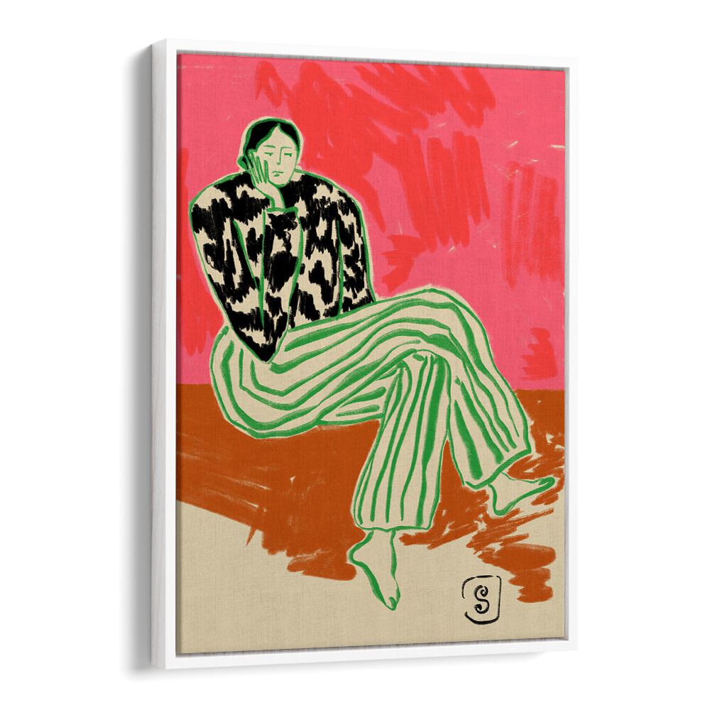 Thought-provoking THINKING, PORTRAITS & FIGURATIVE ILLUSTRATIONS in a stylish white floater frame. Perfect for art lovers.