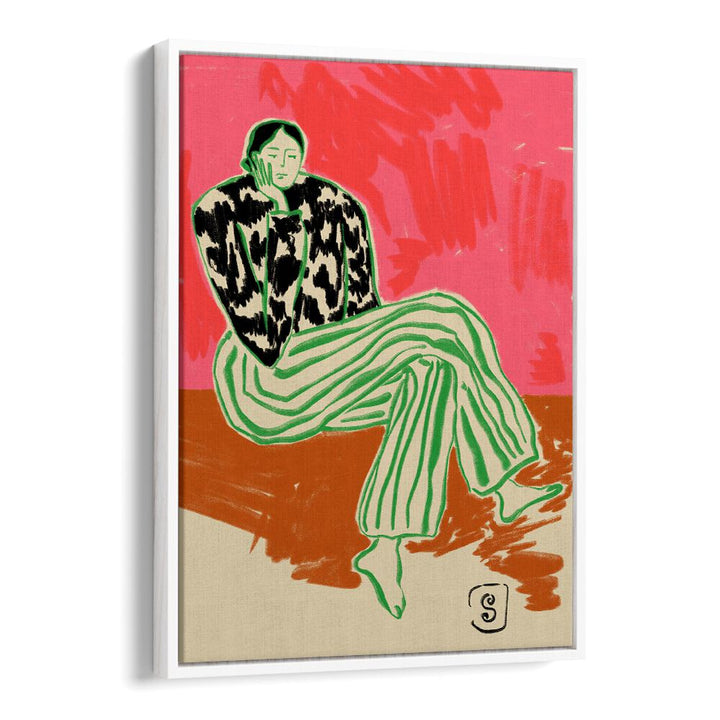 Thought-provoking THINKING, PORTRAITS & FIGURATIVE ILLUSTRATIONS in a stylish white floater frame. Perfect for art lovers.