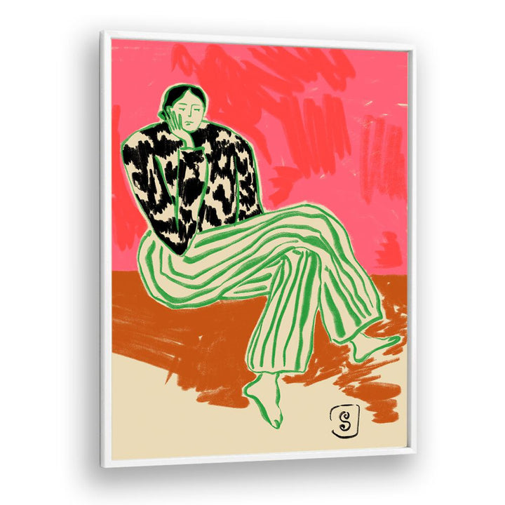 Vibrant THINKING, PORTRAITS & FIGURATIVE ILLUSTRATIONS in a white frame, showcasing emotional artistry and creativity.