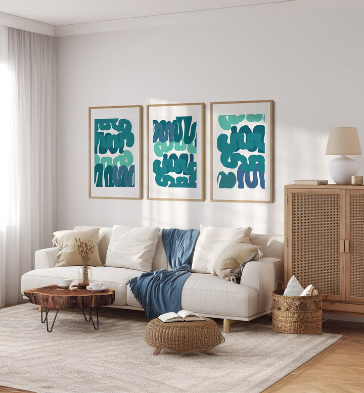 Transform your space with the TIDAL RHYTHM SET, SET OF 3 PAINTINGS, capturing ocean-inspired tranquility.