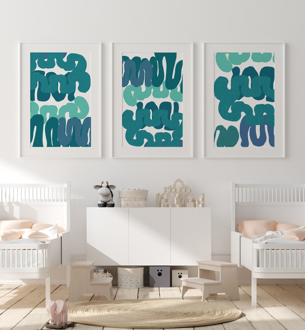 Transform your space with the TIDAL RHYTHM SET, SET OF 3 PAINTINGS, capturing ocean tranquility and elegance.