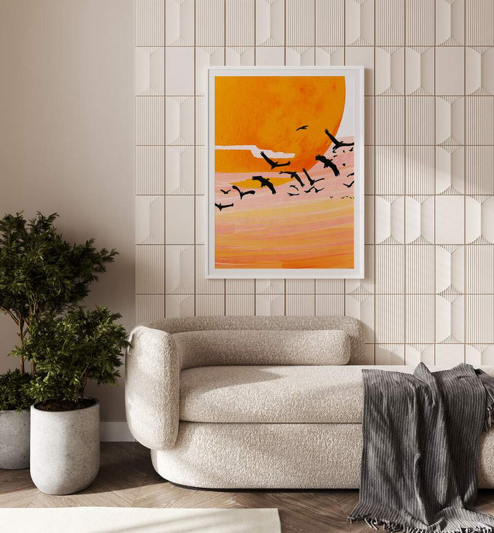 Beautiful sunset landscape painting from the TIME FLIES, LANDSCAPE PAINTINGS collection by Uma Gokhale.
