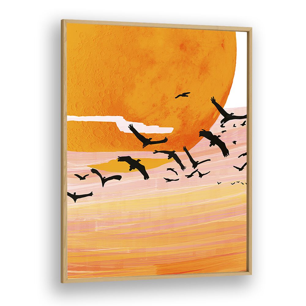 Stunning TIME FLIES, LANDSCAPE PAINTINGS by Uma Gokhale, framed in oak, perfect for enhancing your space.