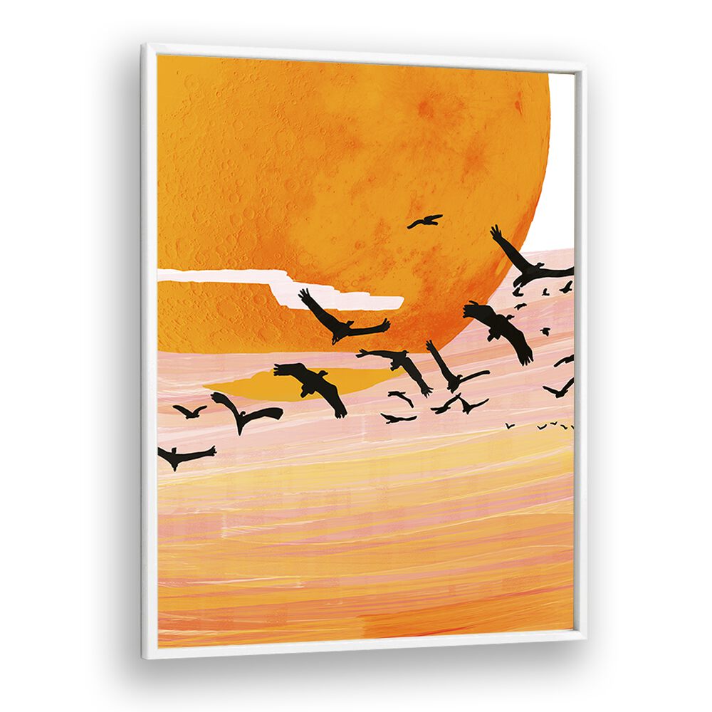 Vibrant sunset landscape painting titled "TIME FLIES, LANDSCAPE PAINTINGS" by Uma Gokhale, enhancing any space.