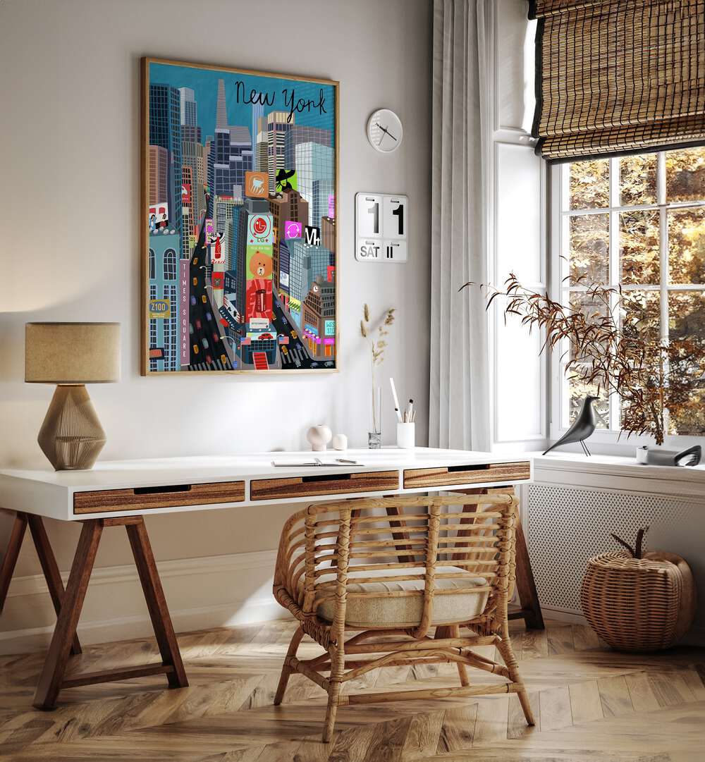 Vibrant TIMES SQUARE, TRAVEL POSTERS by Carla Daly, showcasing the electrifying heart of New York City.