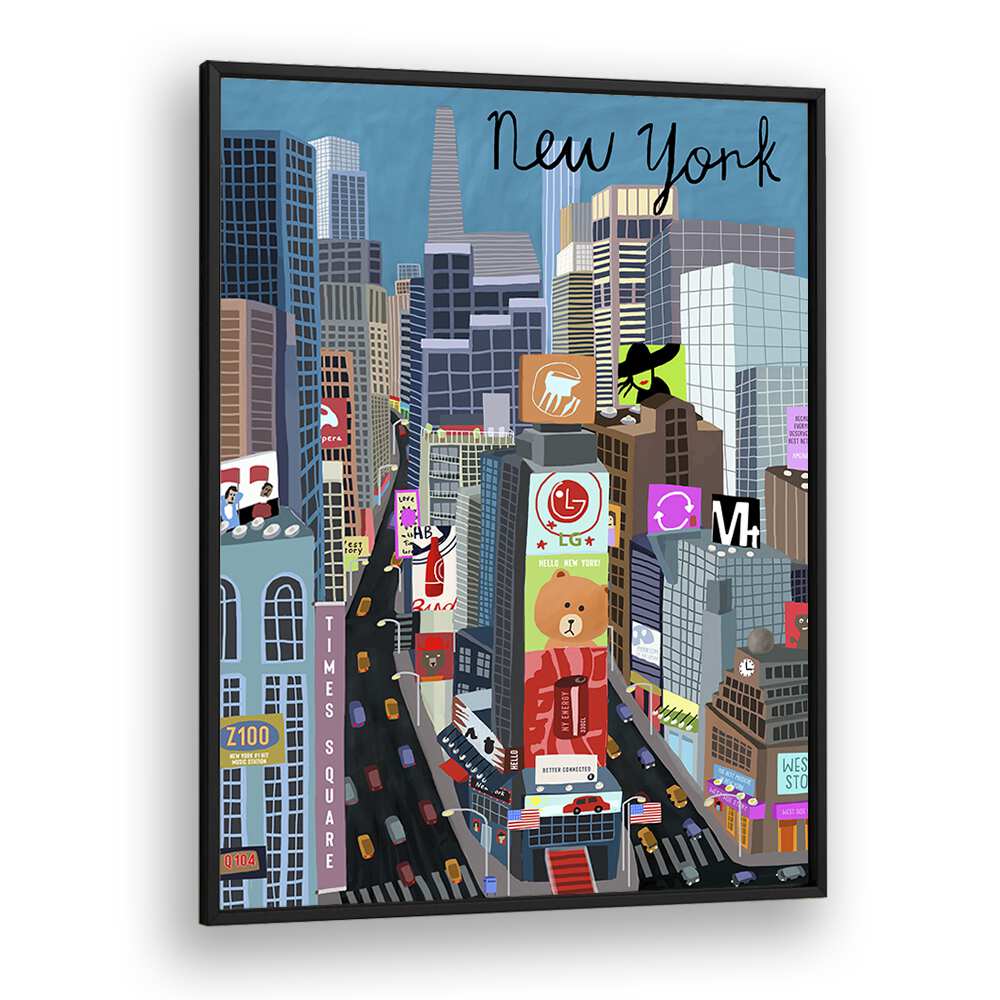 Vibrant TIMES SQUARE travel poster by Carla Daly, capturing the essence of New York City's iconic heart.