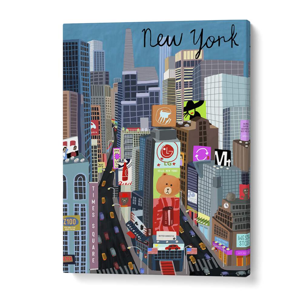 Vibrant TIMES SQUARE, TRAVEL POSTERS by Carla Daly, capturing the energy of New York City’s iconic landmark.