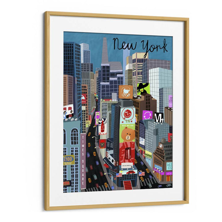 Vibrant TIMES SQUARE, TRAVEL POSTERS by Carla Daly, showcasing the iconic heart of New York City in a framed design.