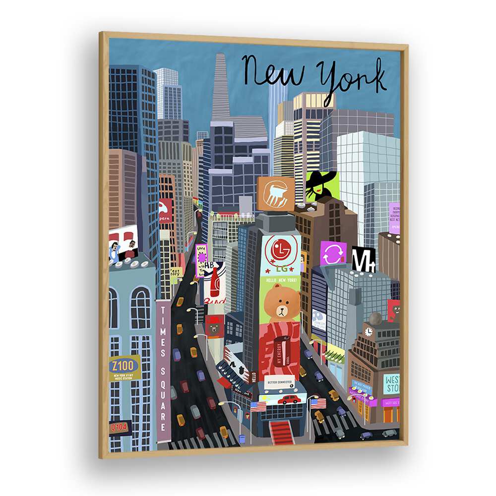 Vibrant TIMES SQUARE, TRAVEL POSTERS by Carla Daly, showcasing the iconic energy of New York City in a framed design.