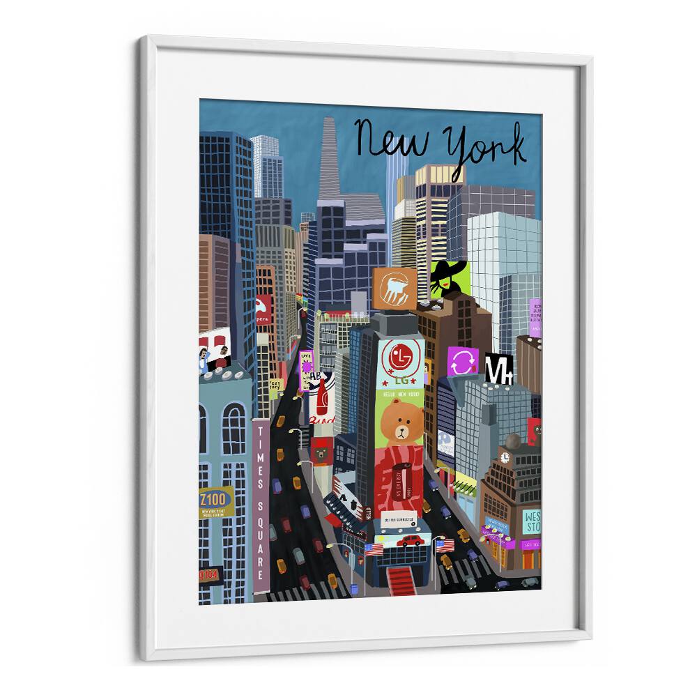 Vibrant TIMES SQUARE, TRAVEL POSTERS by Carla Daly, showcasing the iconic heart of New York City in a stylish frame.