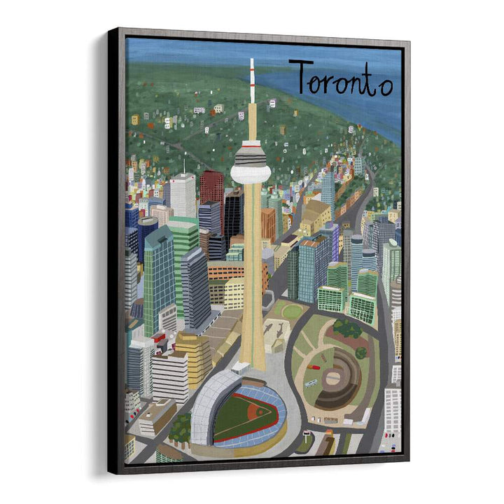 Stylish TORONTO, TRAVEL POSTERS by Carla Daly showcase the city's iconic skyline and vibrant culture in a framed design.