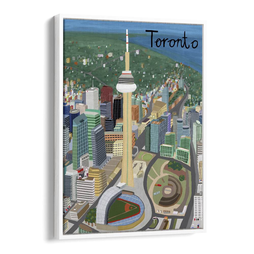 Colorful TORONTO, TRAVEL POSTERS by Carla Daly showcase the city's iconic skyline and vibrant culture.