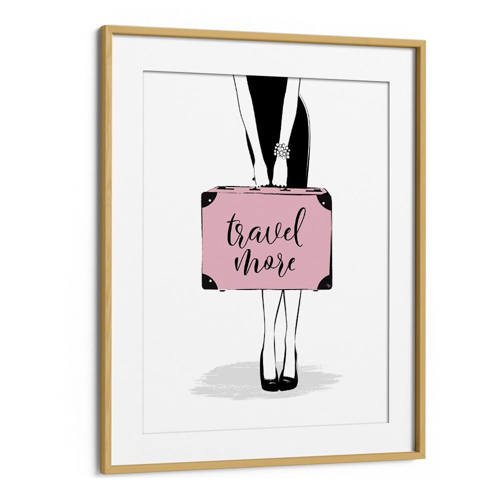 Stylish TRAVEL MORE, FASHION POSTERS by Martina, featuring a chic design with a pink suitcase for fashion lovers.