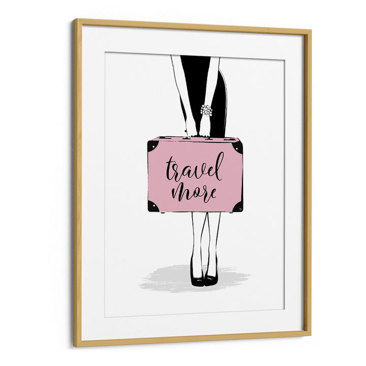 Stylish TRAVEL MORE, FASHION POSTERS by Martina, featuring a chic design with a pink suitcase for fashion lovers.