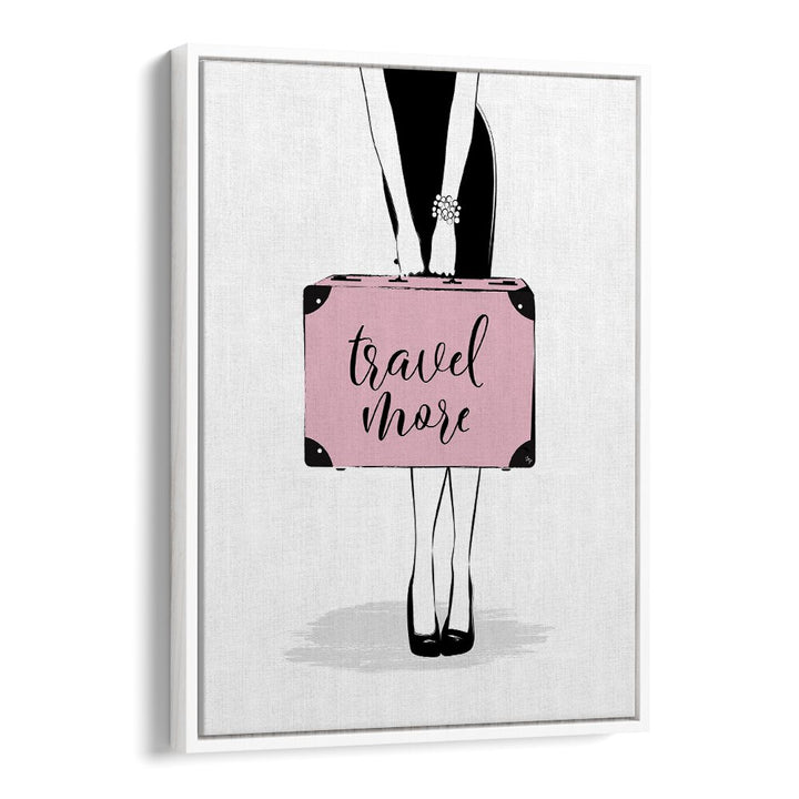 Stylish TRAVEL MORE, FASHION POSTERS by Martina, featuring a chic woman with a suitcase, perfect for fashion lovers.