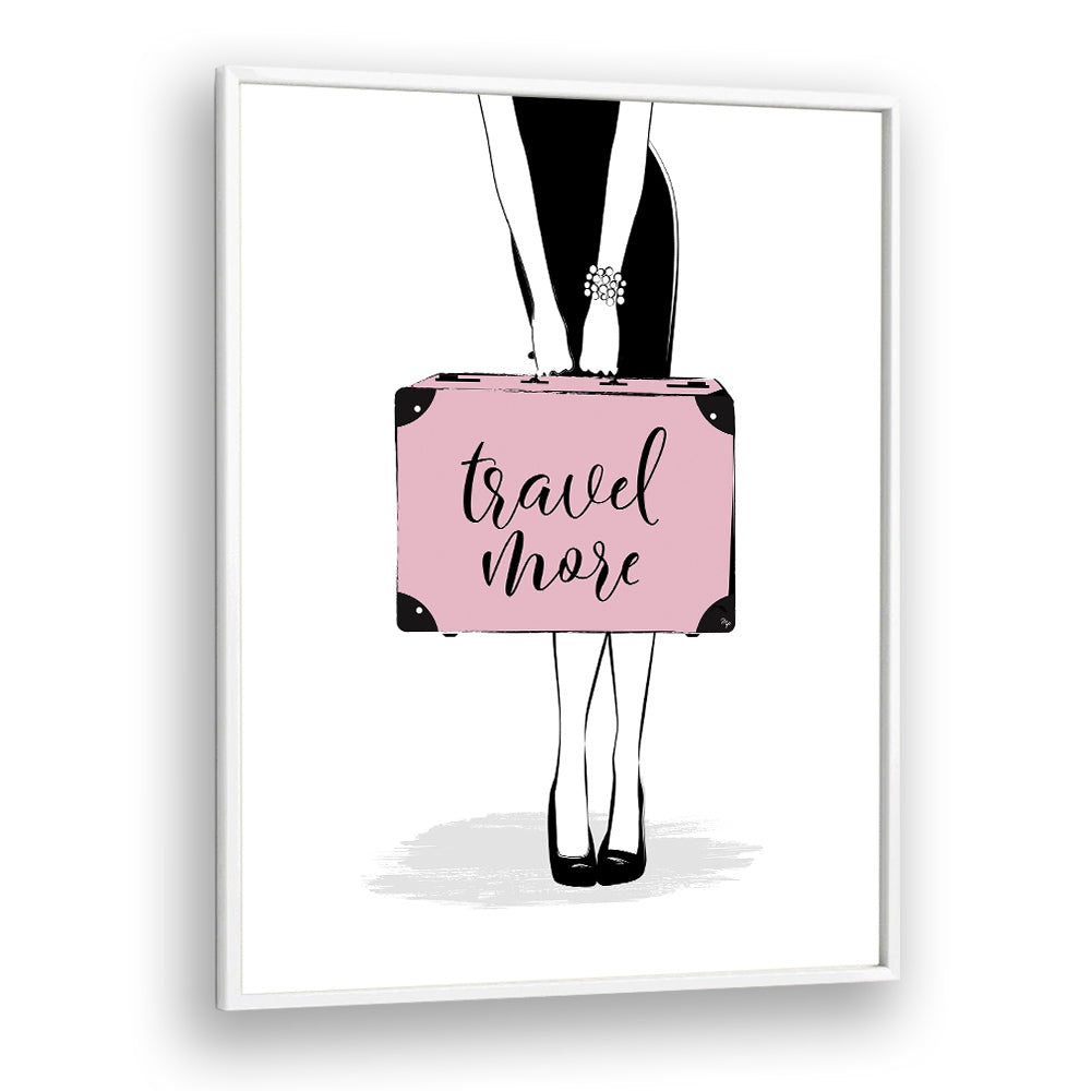 Stylish "TRAVEL MORE , FASHION POSTERS" by Martina, showcasing elegance with a chic travel theme in a white frame.