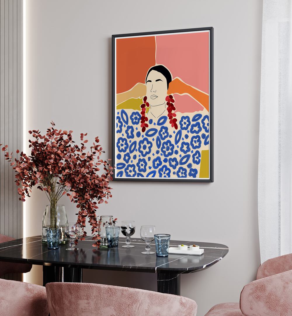 Vibrant TRENDS, PORTRAITS by Uma Gokhale, showcasing elegant woman illustrations for modern artistic spaces.