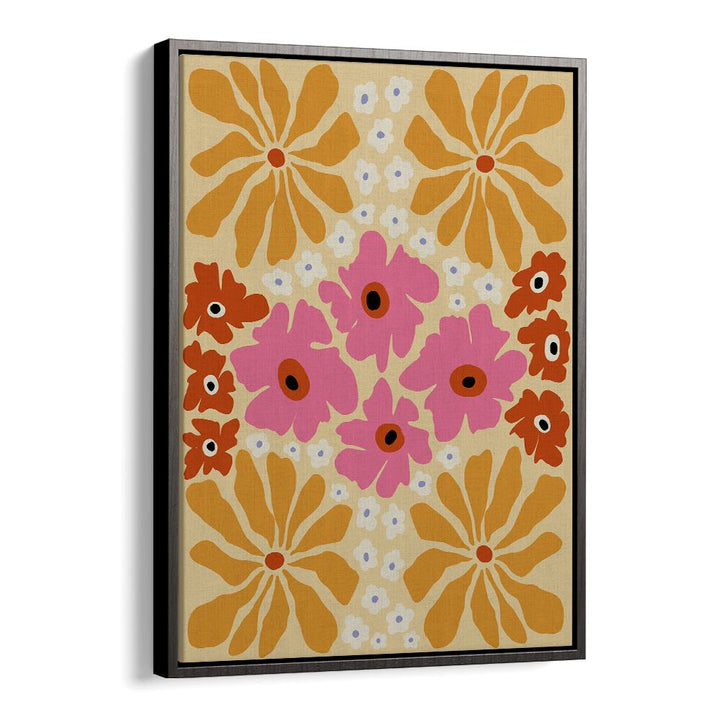 Vibrant TROPICAL DREAM, FLORAL FLOWER PAINTINGS in a black floater frame from Miho Art Studio, adding charm to any space.