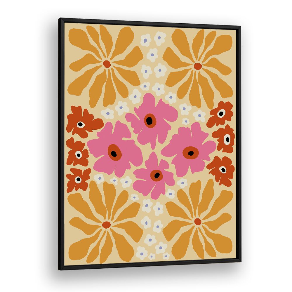 Vibrant TROPICAL DREAM, FLORAL FLOWER PAINTINGS in a sleek black frame by Miho Art Studio, celebrating nature's beauty.