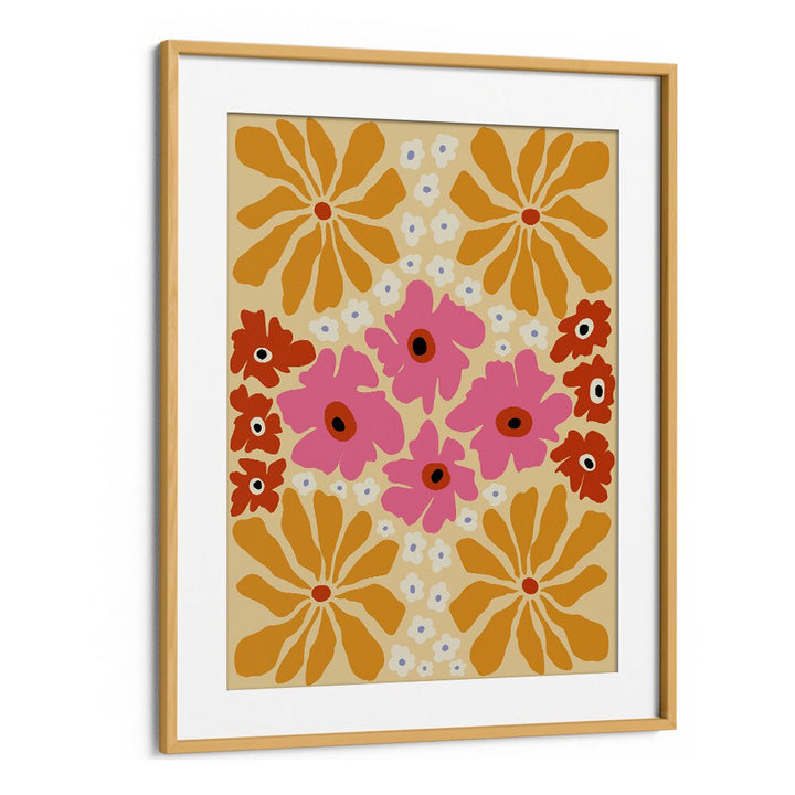 Vibrant TROPICAL DREAM, FLORAL FLOWER PAINTINGS by Miho Art Studio, showcasing enchanting botanical art in an oak frame.