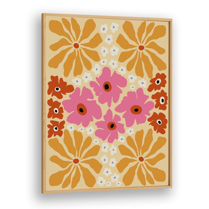 Vibrant TROPICAL DREAM, FLORAL FLOWER PAINTINGS by Miho Art Studio in oak frame, celebrating nature's beauty.